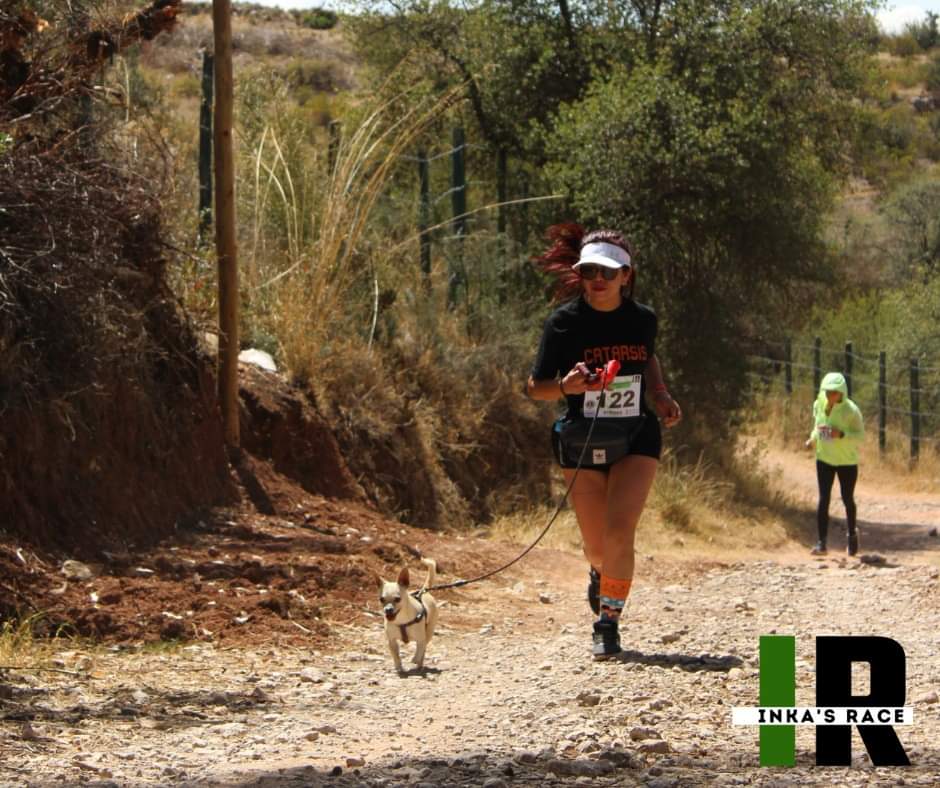 Runner and dog during race Runner and dog during race"