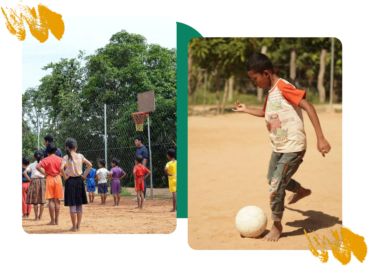 Children at a village sports session during community outreach in Siem Reap province Children at a village sports session during community outreach in Siem Reap province
