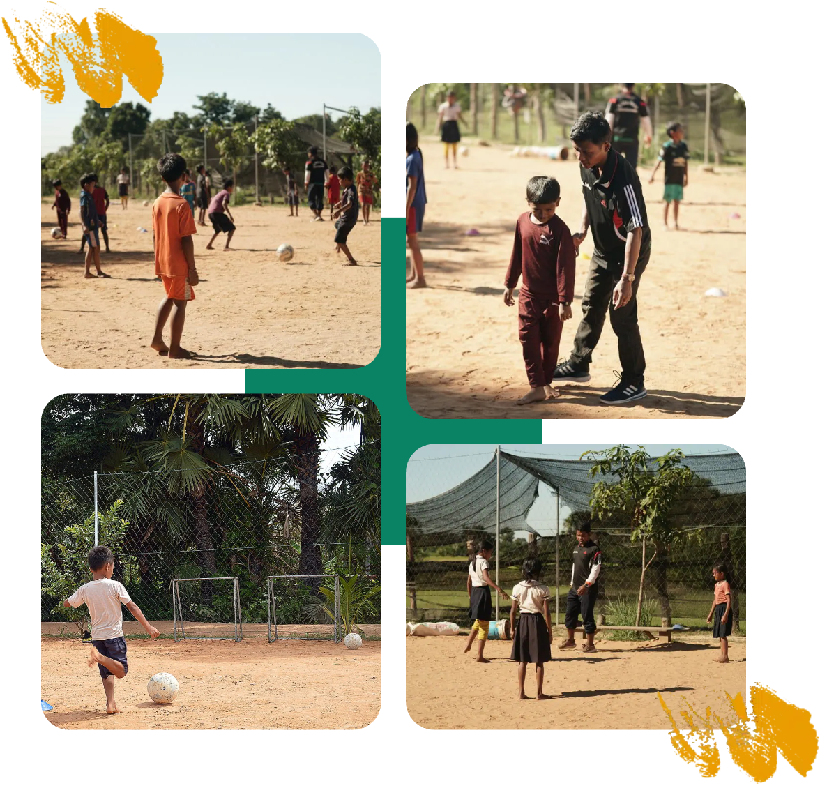 Children playing football and practising drills in PE lessons in rural Cambodia Children playing football and practising drills in PE lessons in rural Cambodia