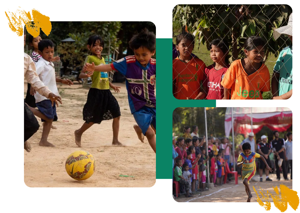 Children playing football and cheering at a sports event in Cambodia Children playing football and cheering at a sports event in Cambodia
