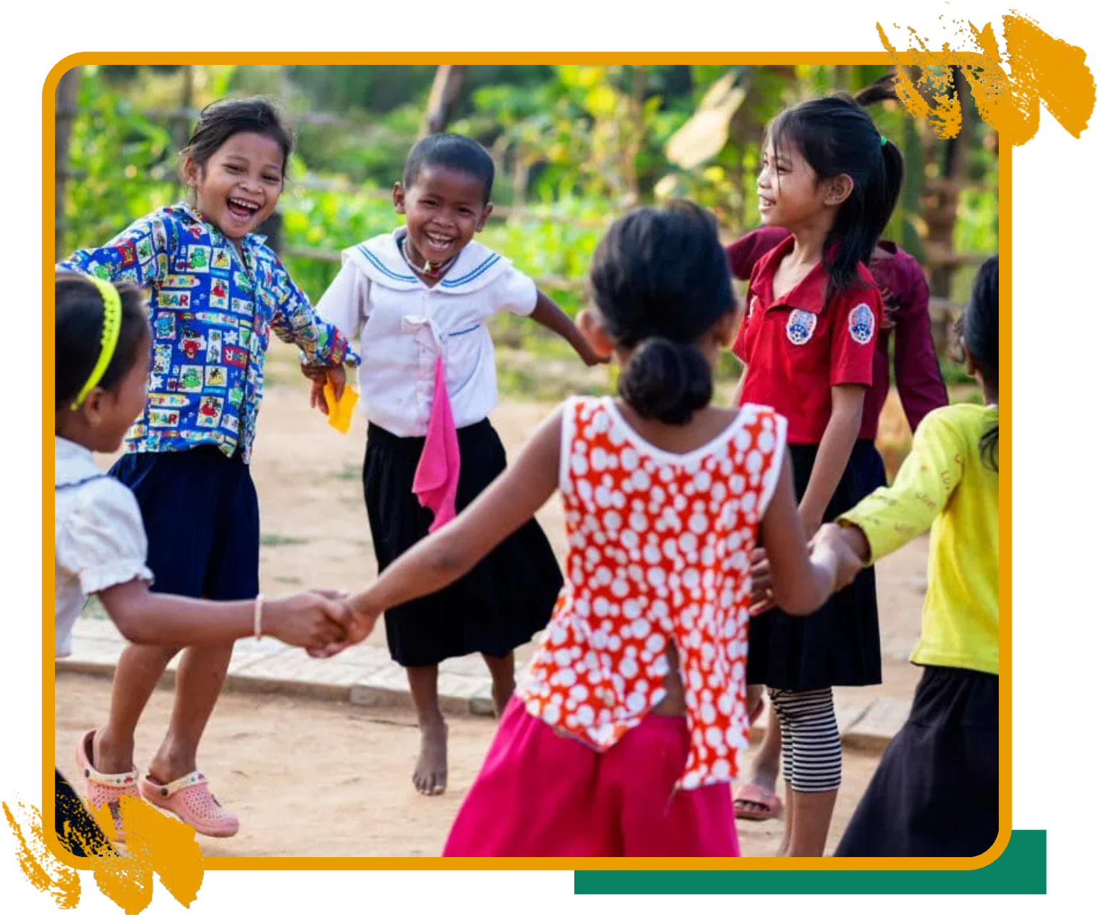 Children holding hands during a team game in a sports for social impact session Children holding hands during a team game in a sports for social impact session