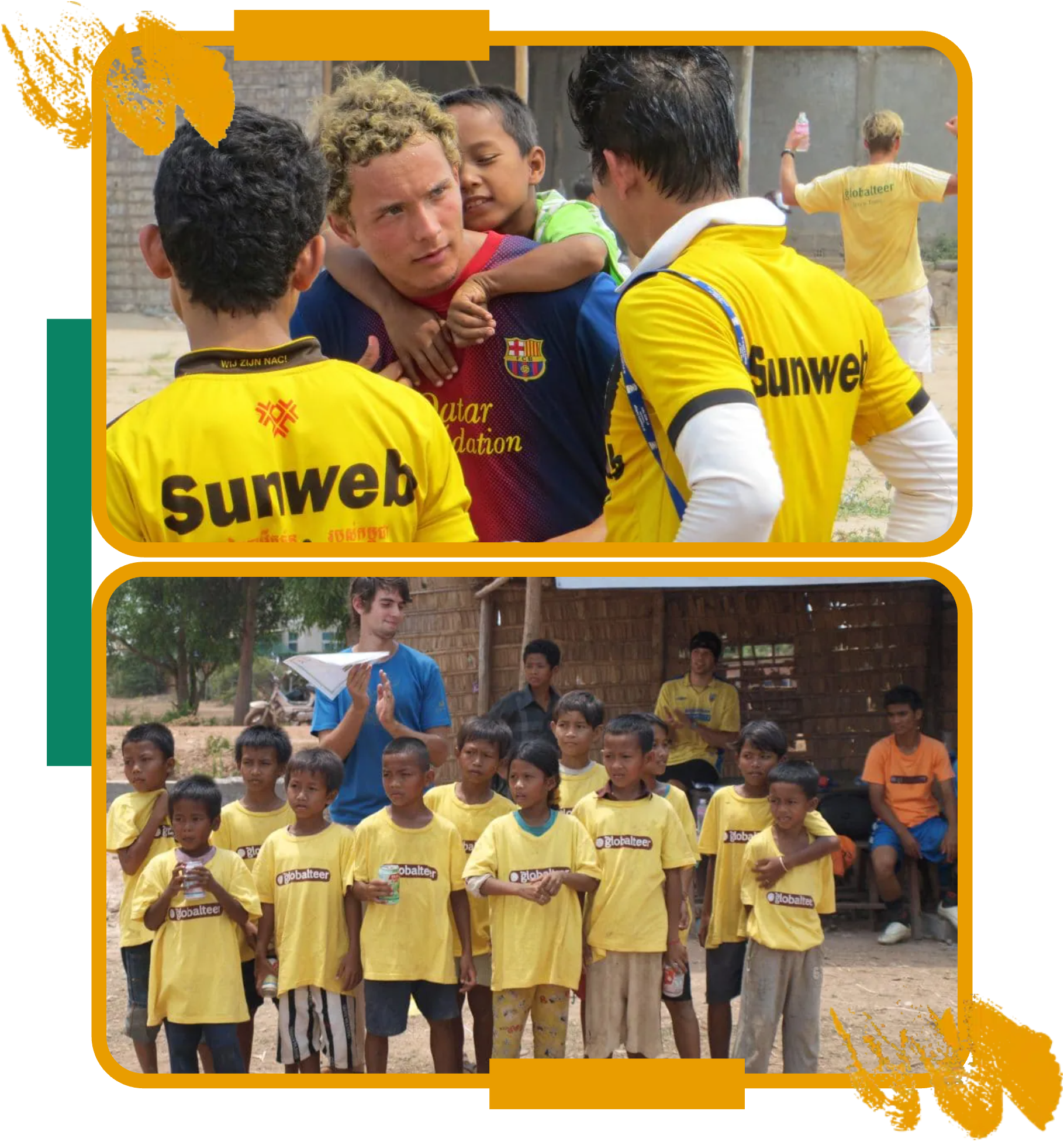 A sports volunteer with young footballers in Siem Reap, Cambodia A sports volunteer with young footballers in Siem Reap, Cambodia