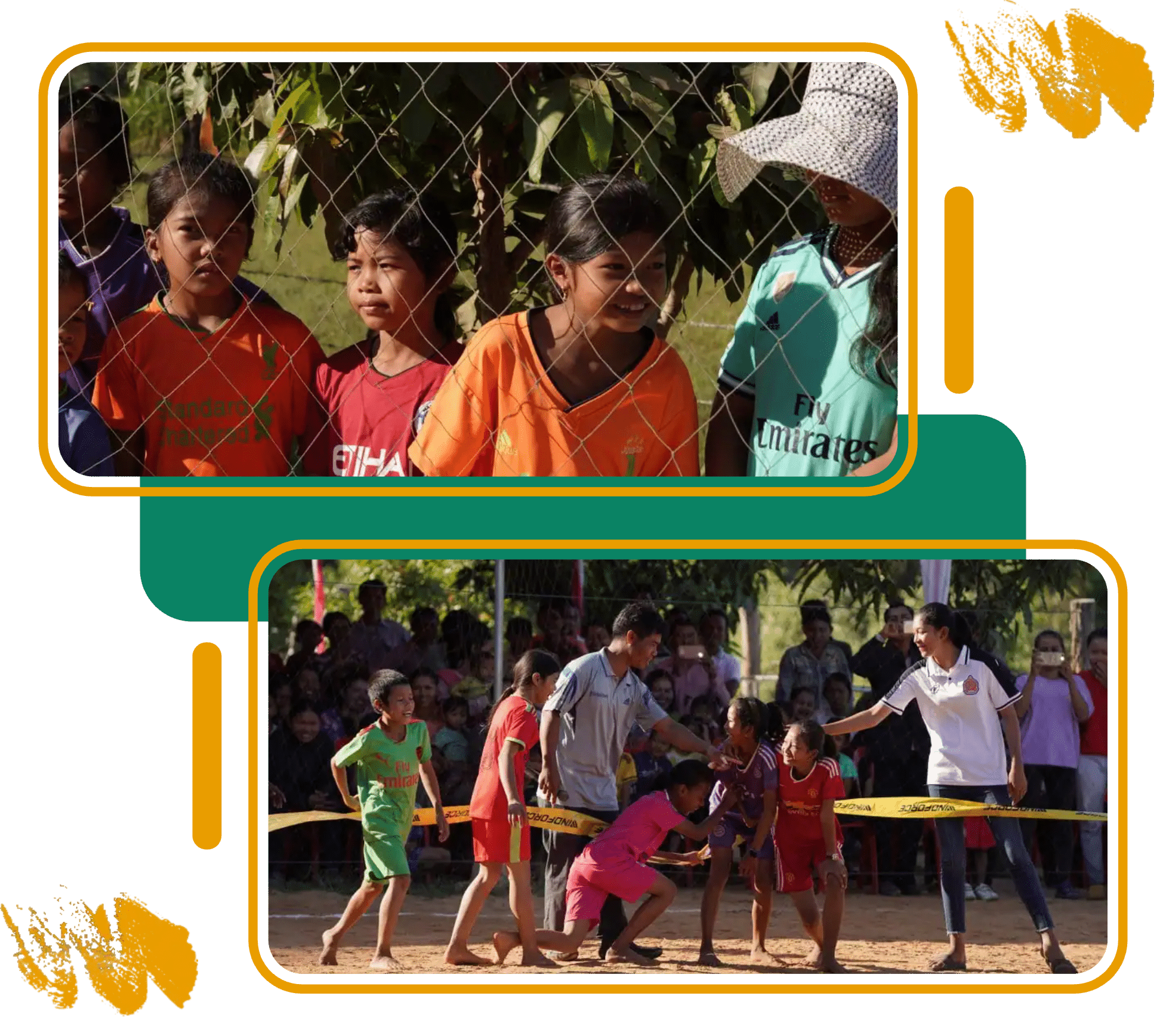 Children watching a match and playing a relay game at a community sports event in Siem Reap Children watching a match and playing a relay game at a community sports event in Siem Reap