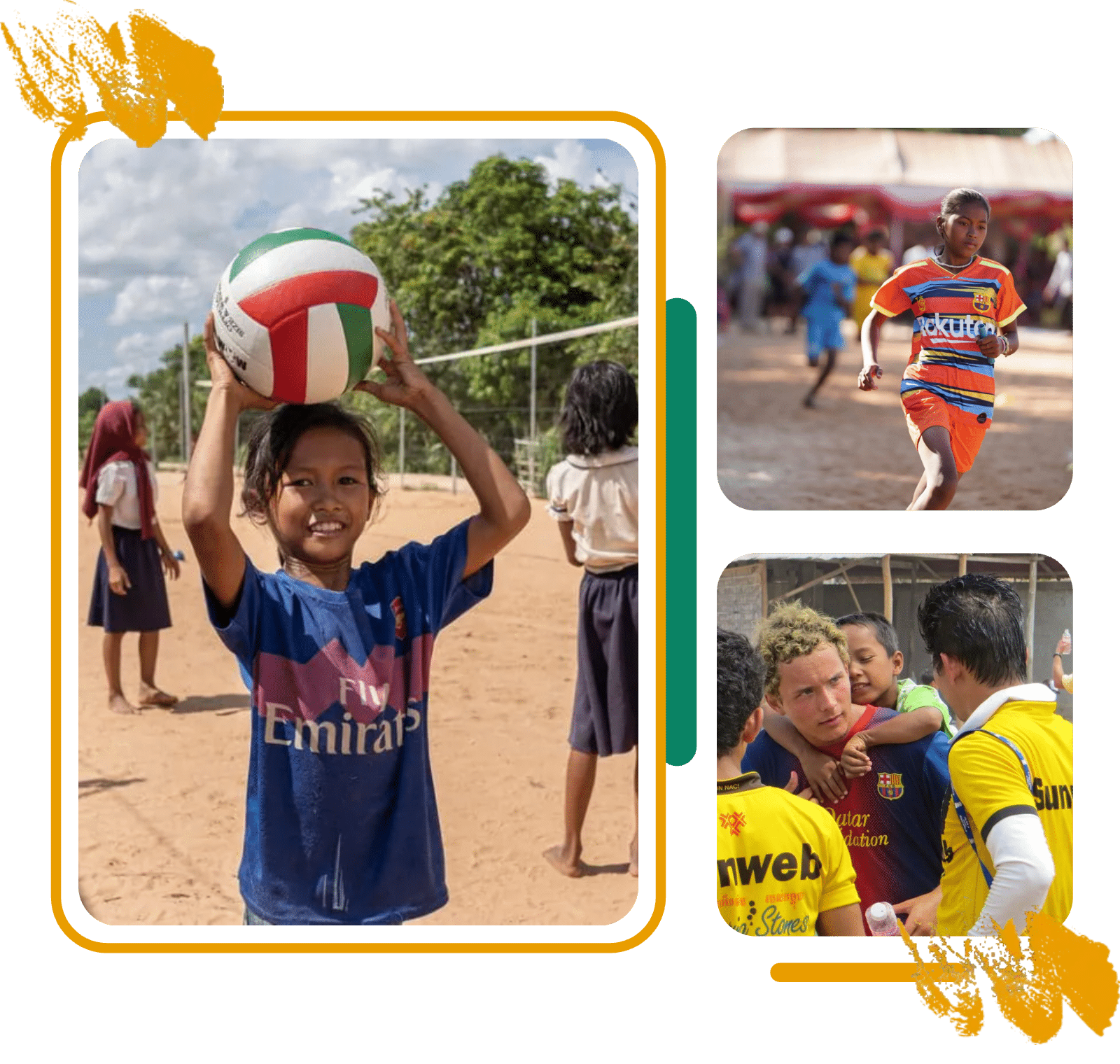 Who Are Our Champions Smiling children playing volleyball and football at the Globalteer Sports Programme in Siem Reap