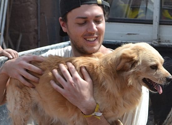 Volunteer with one of the dogs at the Peru Dog Rescue Project"