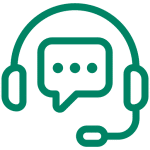 Outline icon of a headset with a speech bubble